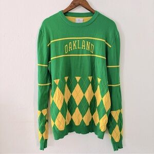 MLB Men's Kelly Green Oakland Athletics Retro‎ Stripe Pullover Sweater XL